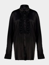 Gucci Black Silk Satin Shirt with Rouches