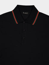 Gucci Black Web Trim Cotton Piquet Polo Shirt