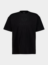 Gucci Black Cotton T-Shirt with Crest Embroidery