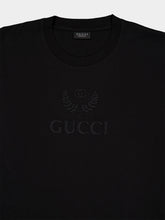 Gucci Black Cotton T-Shirt with Crest Embroidery