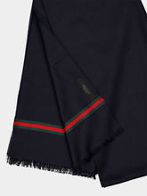 Gucci Dark Blue Double G Silk Cotton Jacquard Stole