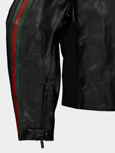 Gucci Black Leather Web Biker Jacket