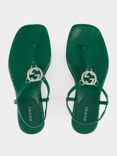 Gucci Green Python Interlocking G Thong Sandals