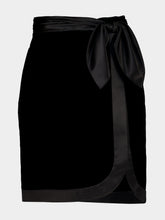 Saint Laurent Black Velvet and Satin Wrap Pencil Skirt