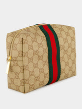 Gucci Sand and Brown Large GG Cosmetic Case with Web