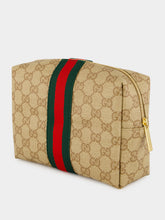 Gucci Sand and Brown Large GG Cosmetic Case with Web