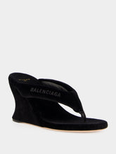 Balenciaga Black Gaeta 90 Velvet Wedge Thong Sandals