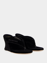 Balenciaga Black Gaeta 90 Velvet Wedge Thong Sandals