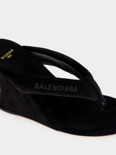 Balenciaga Black Gaeta 90 Velvet Wedge Thong Sandals