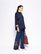 Paula Avila Blue Embroidered Wide-Leg Denim Pants