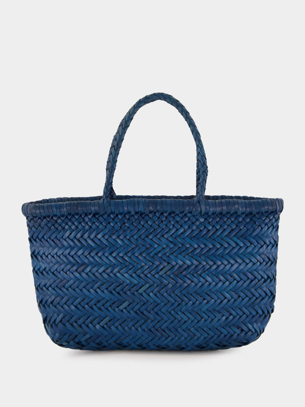 Steel Blue Mini Flat Gora Woven Leather Bag