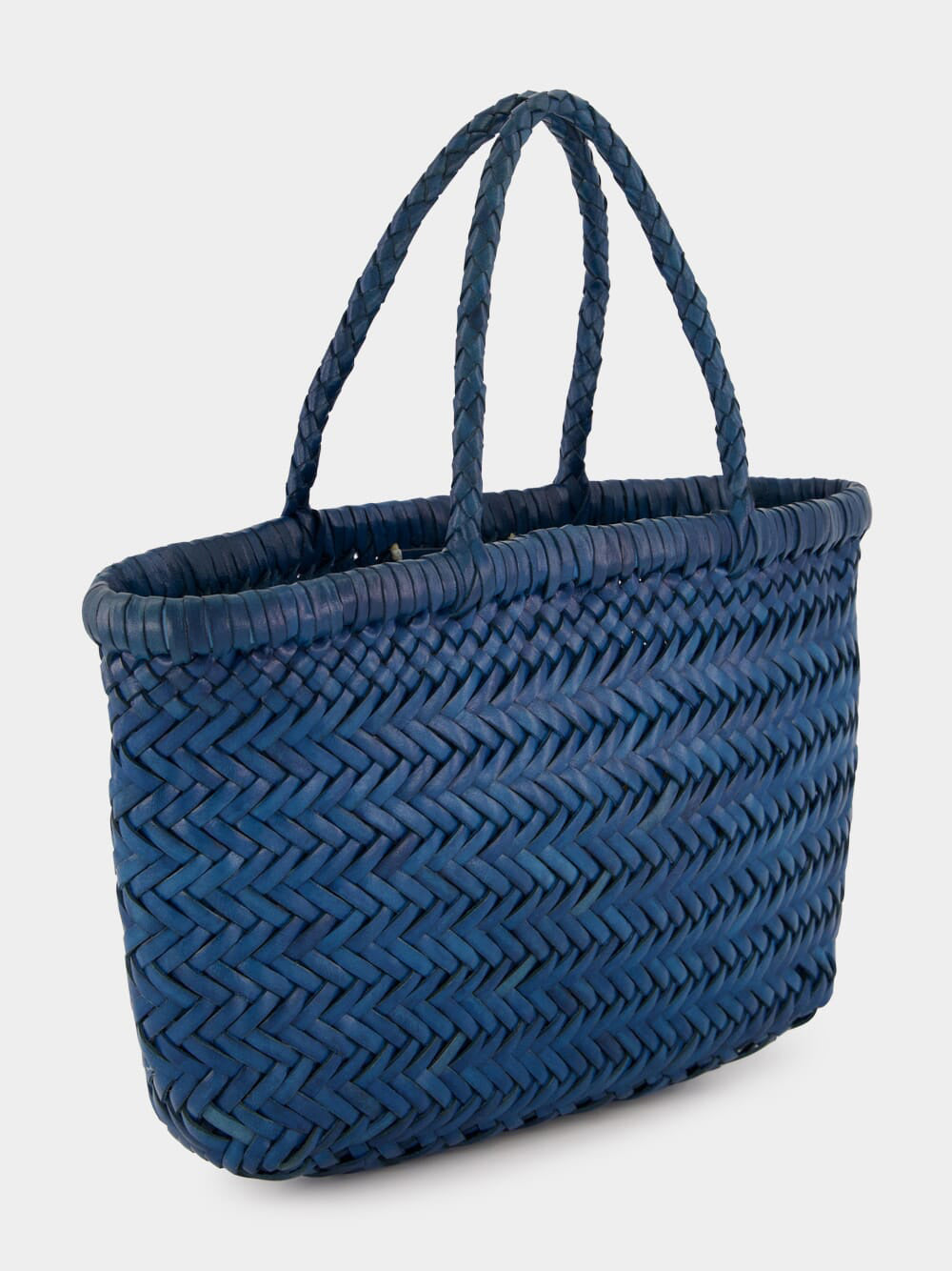 Steel Blue Mini Flat Gora Woven Leather Bag