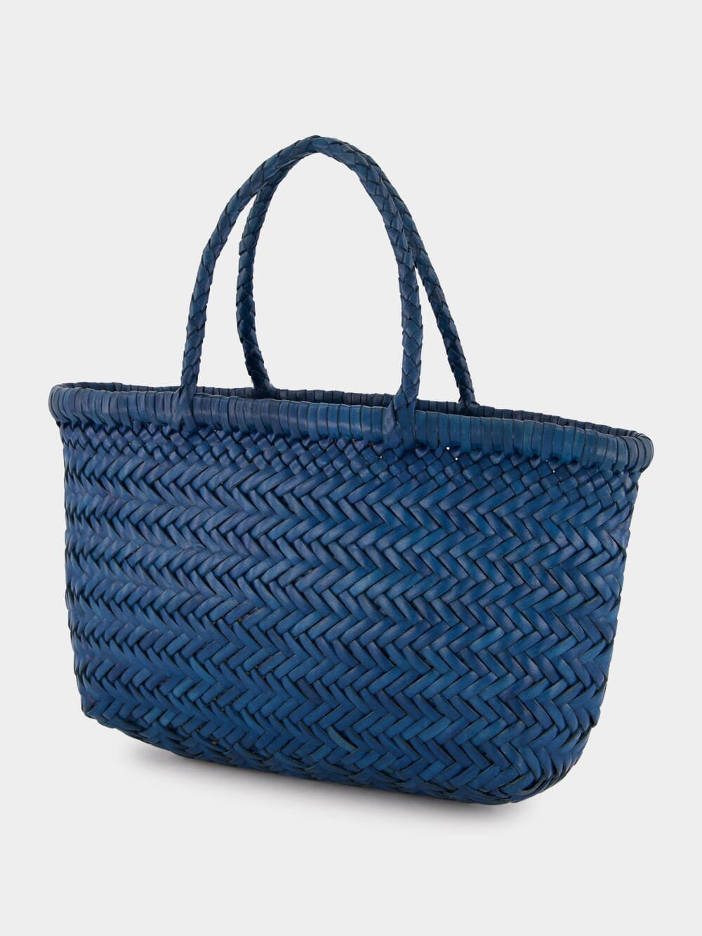 Steel Blue Mini Flat Gora Woven Leather Bag