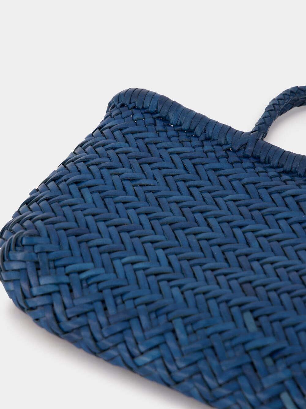 Steel Blue Mini Flat Gora Woven Leather Bag