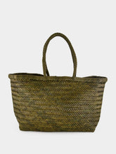 Dragon Diffusion Khaki Green Triple Jump Big Woven Leather Tote