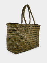 Dragon Diffusion Khaki Green Triple Jump Big Woven Leather Tote