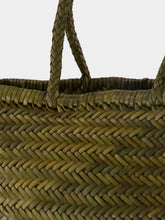 Dragon Diffusion Khaki Green Triple Jump Big Woven Leather Tote
