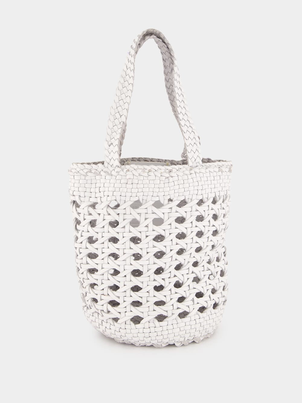 White Handwoven Leather Bucket Bag