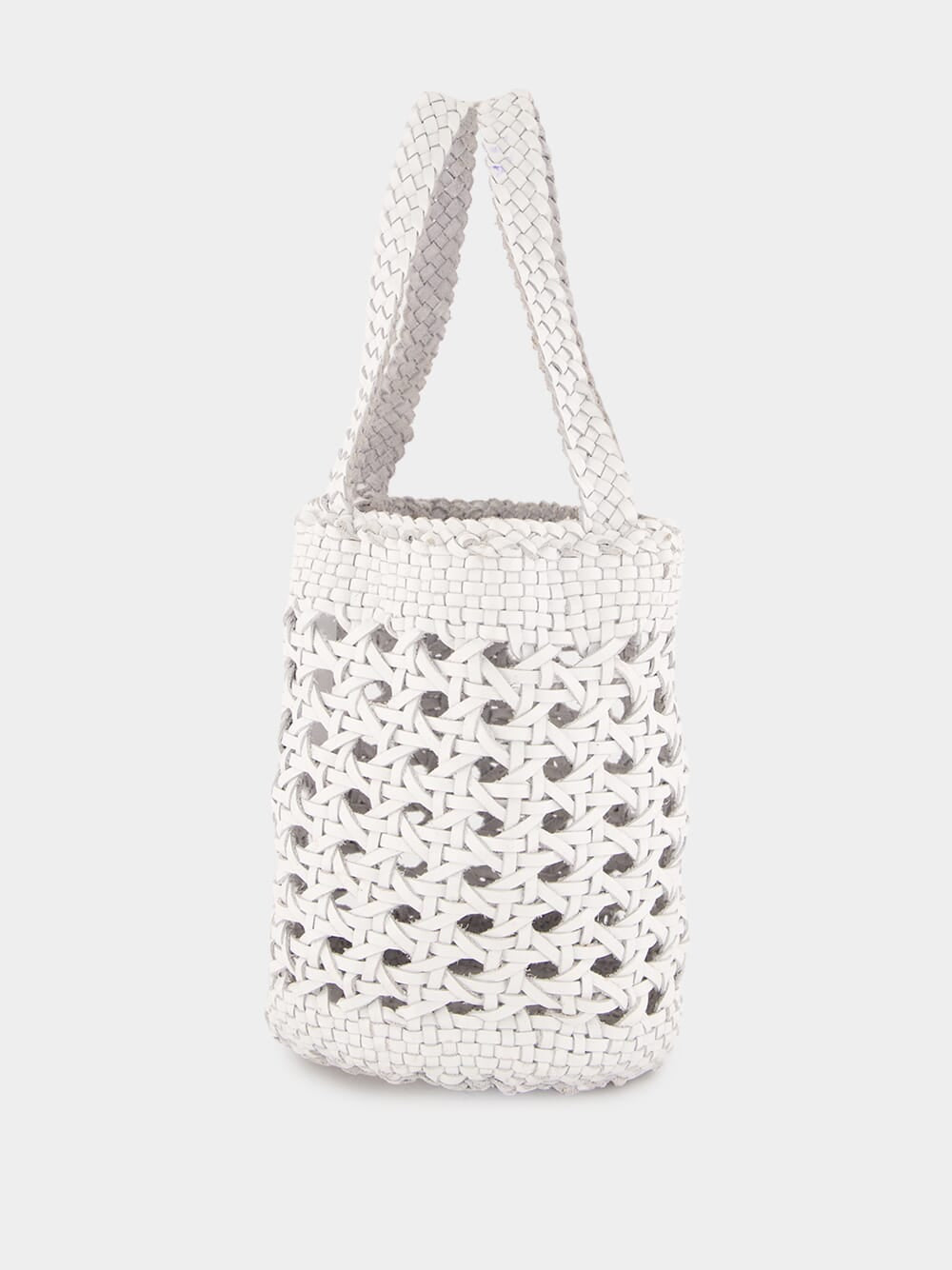 White Handwoven Leather Bucket Bag