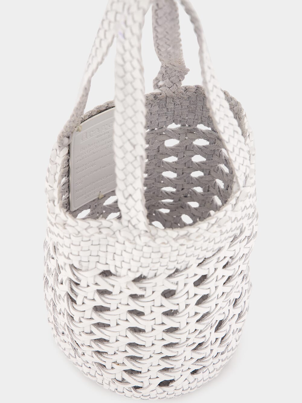 White Handwoven Leather Bucket Bag