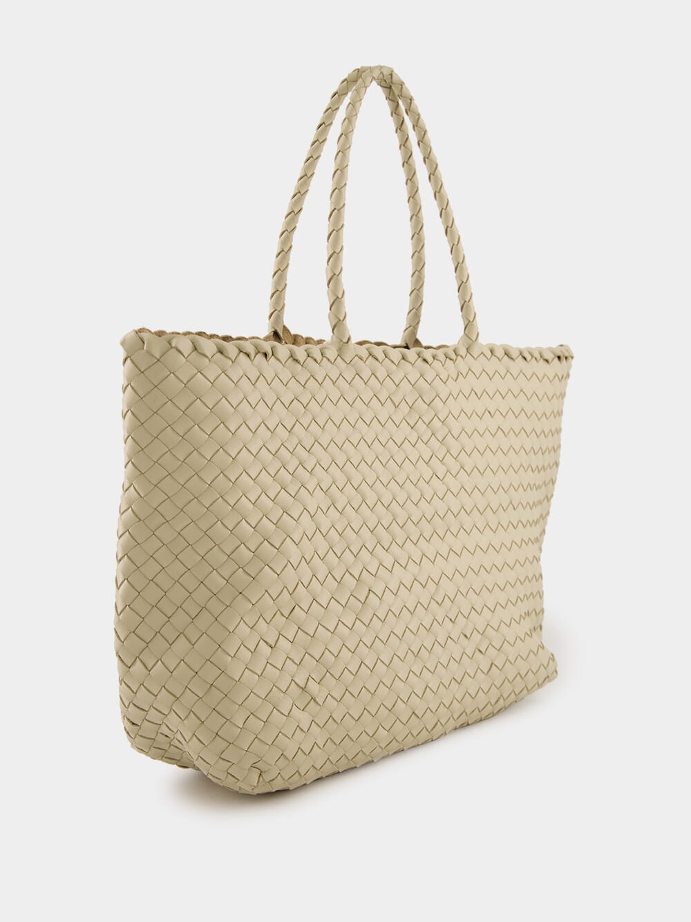 Cream Woven Leather Shoulder Bag