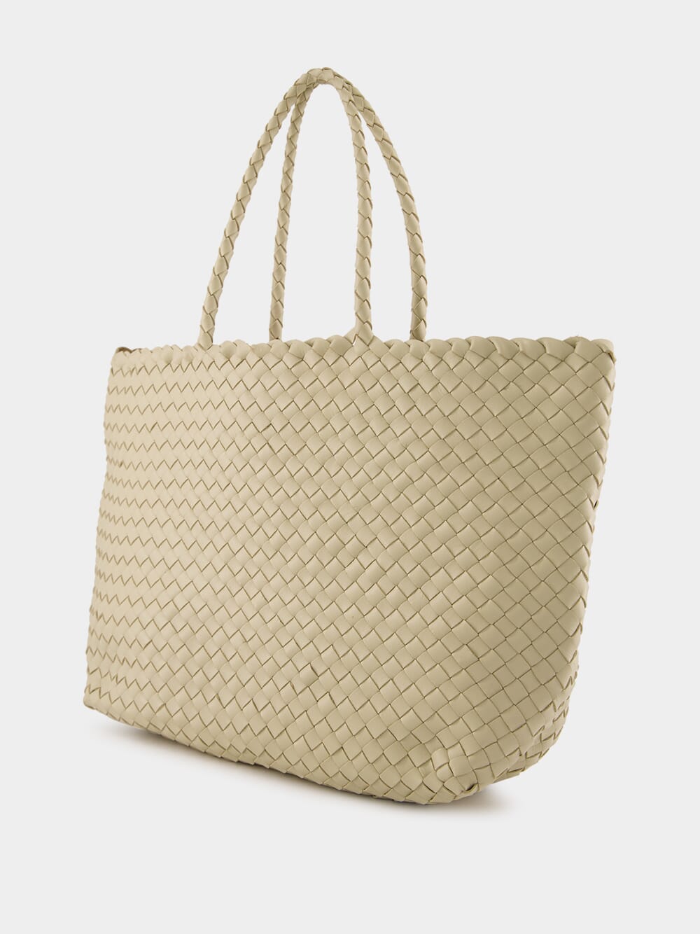 Cream Woven Leather Shoulder Bag