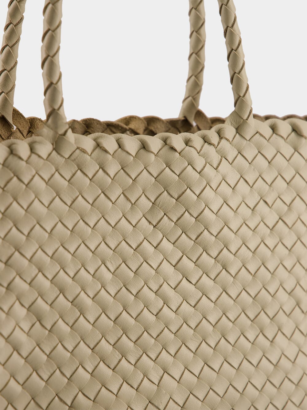 Cream Woven Leather Shoulder Bag