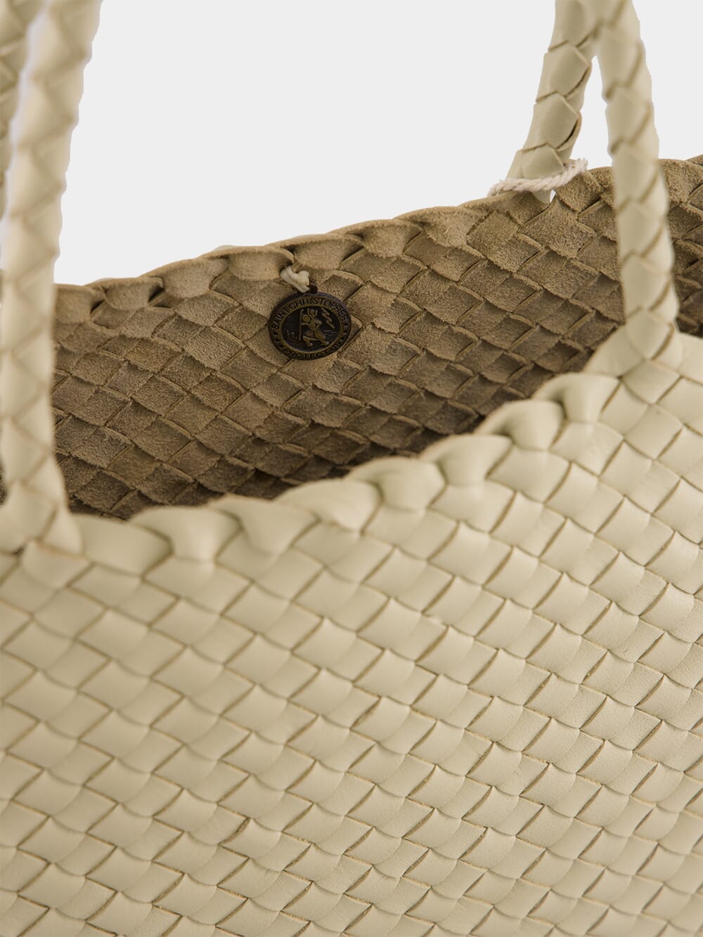 Cream Woven Leather Shoulder Bag