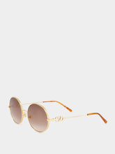 Valentino Garavani Gold and Brown V Logo Round Sunglasses