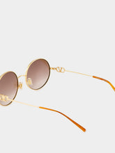 Valentino Garavani Gold and Brown V Logo Round Sunglasses