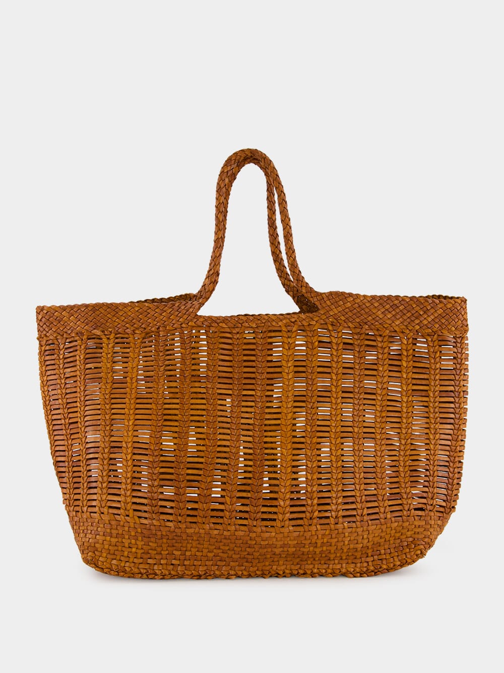 Camel Handwoven Leather Window Basket Tote