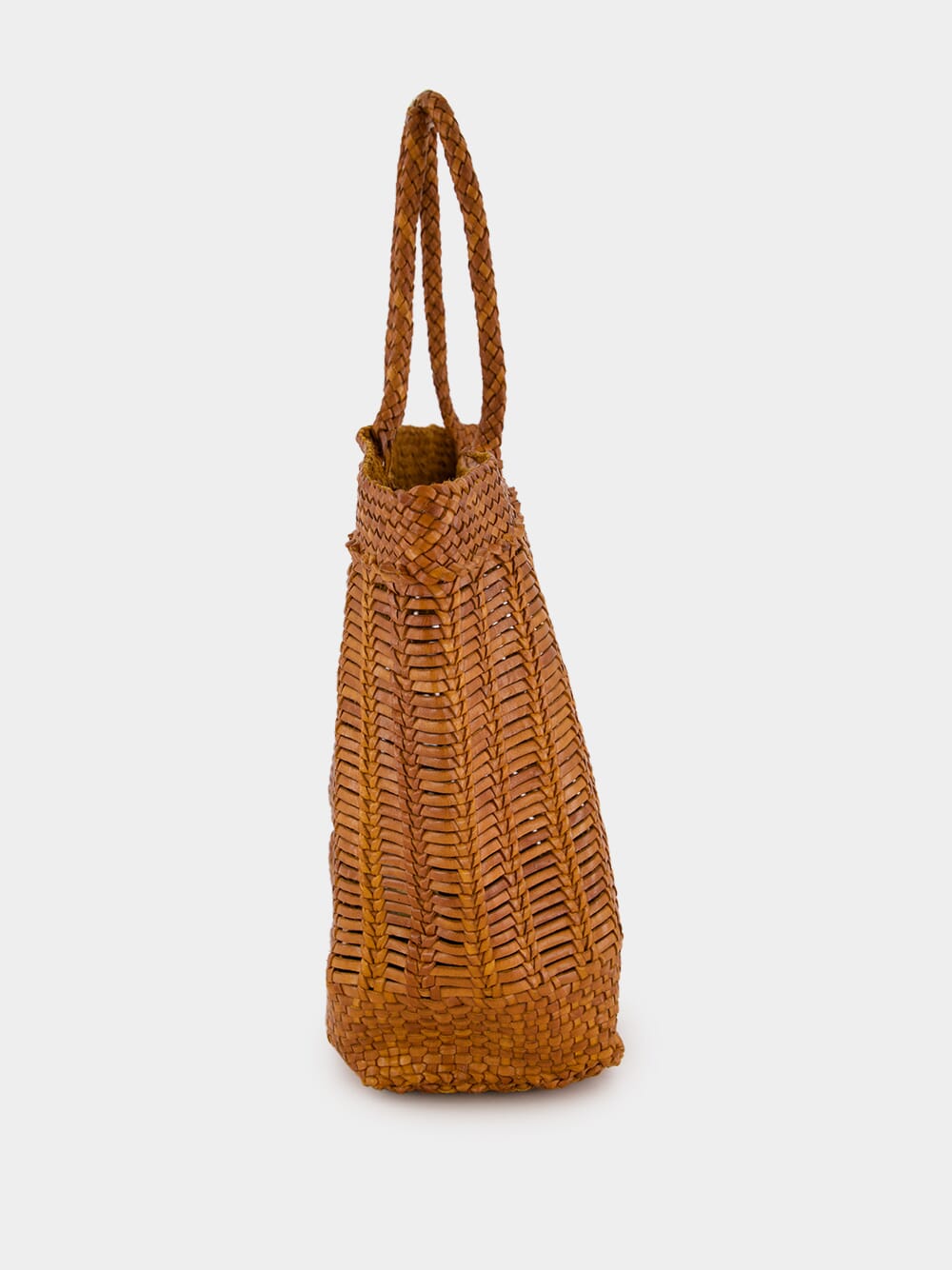 Camel Handwoven Leather Window Basket Tote