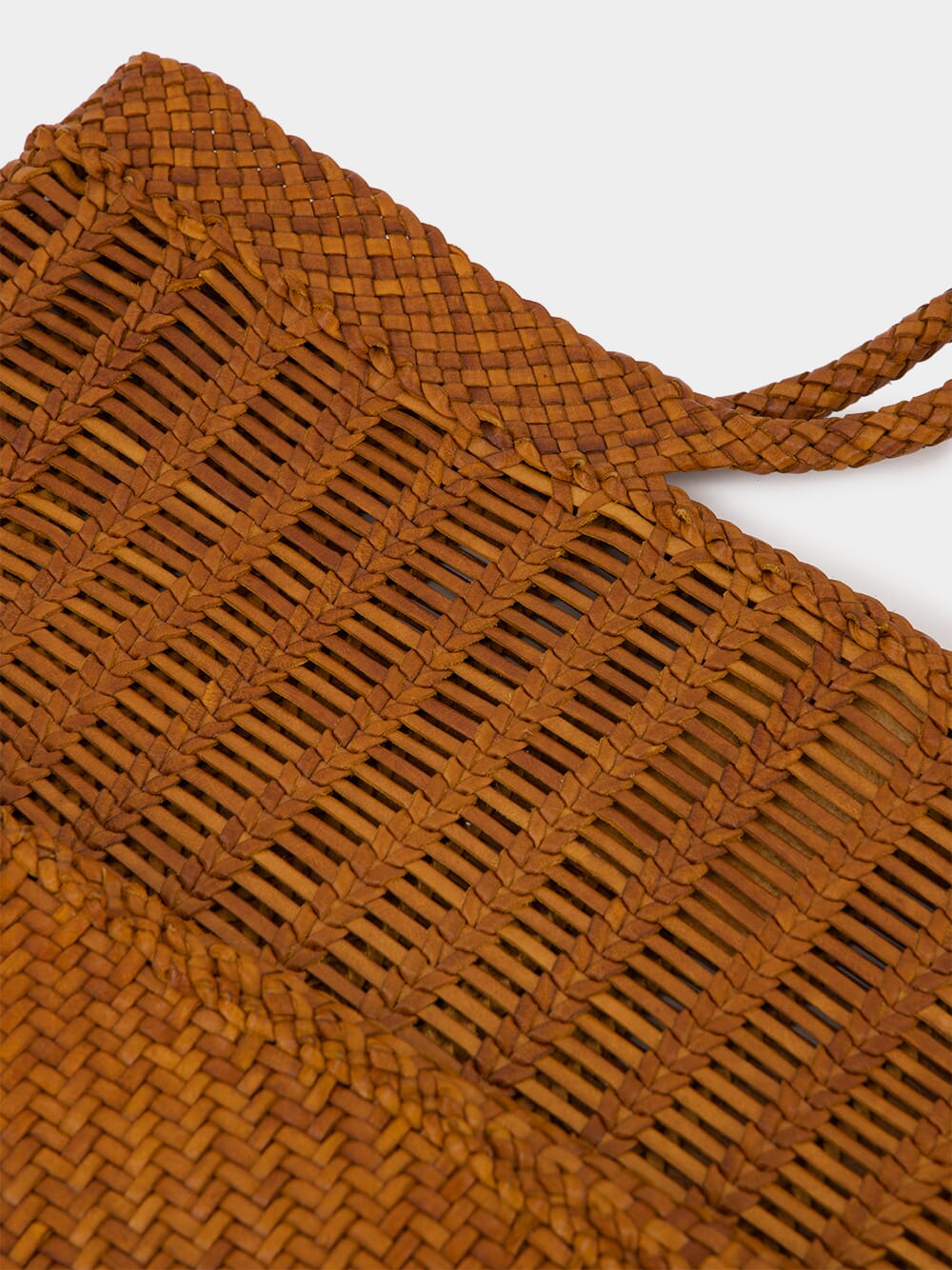 Camel Handwoven Leather Window Basket Tote