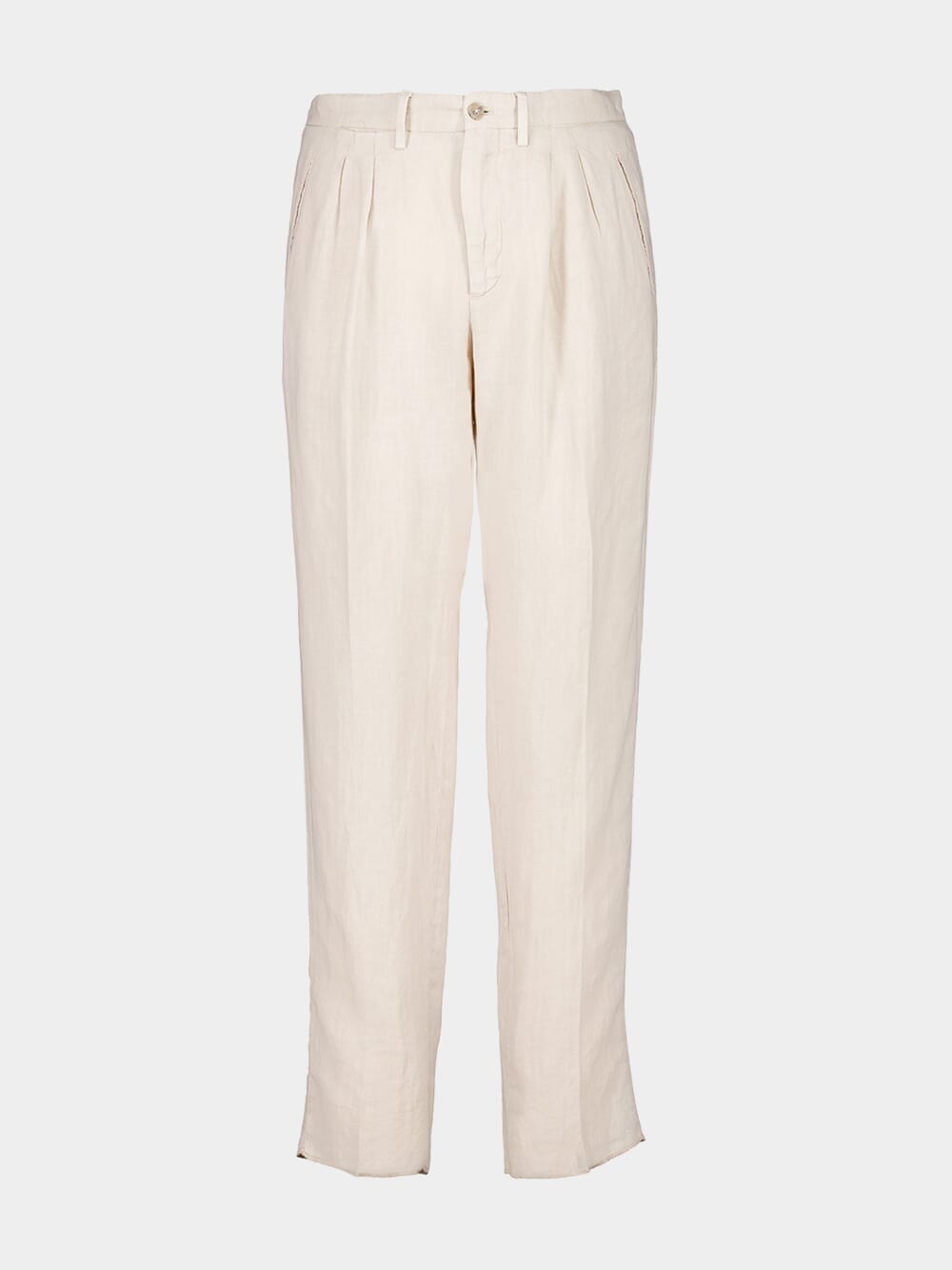 Light Beige Straight Fit Linen Trousers