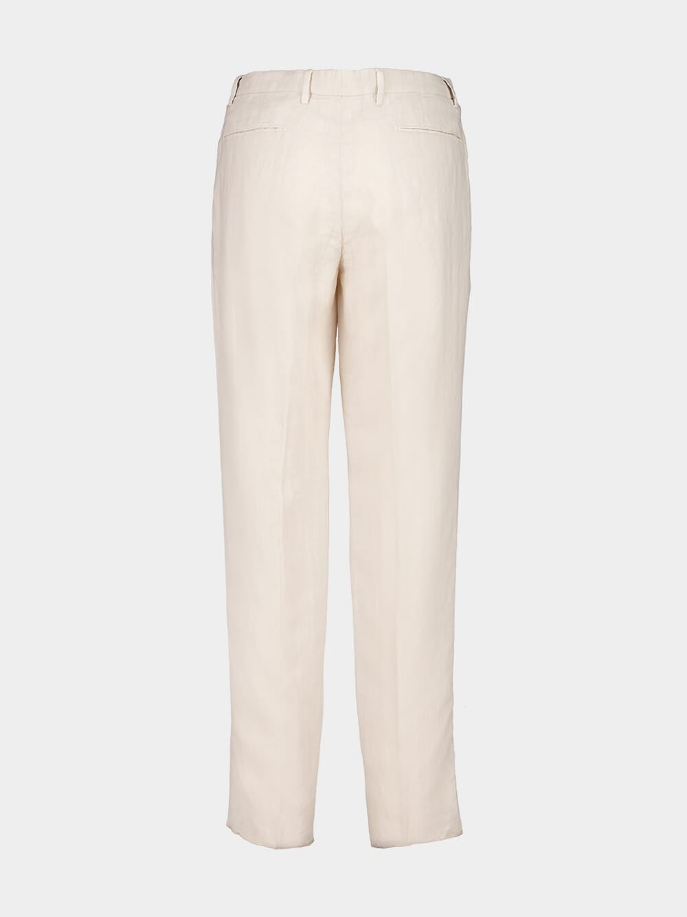 Light Beige Straight Fit Linen Trousers