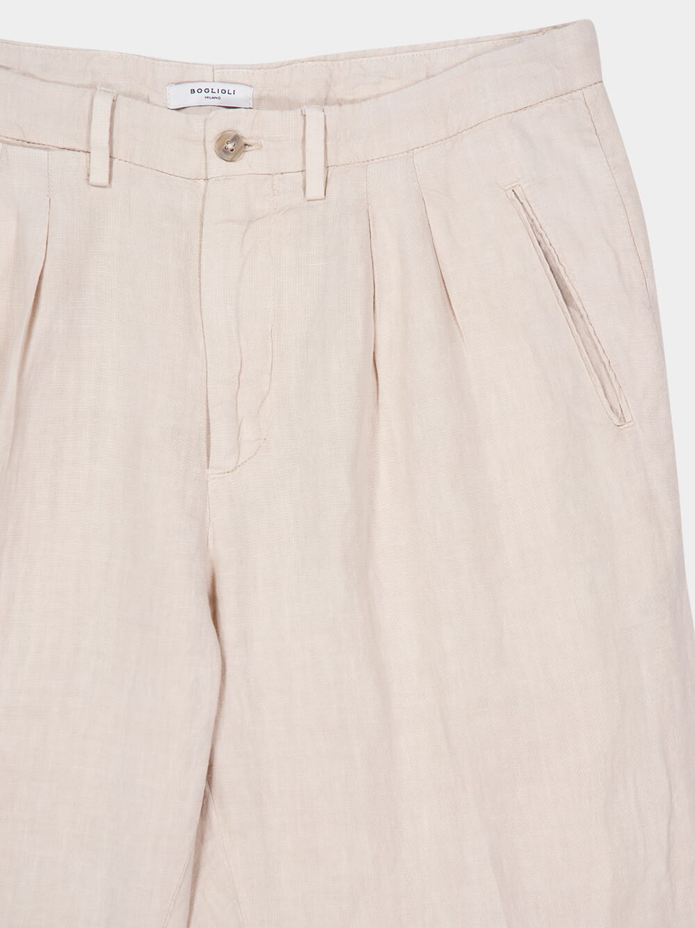 Light Beige Straight Fit Linen Trousers