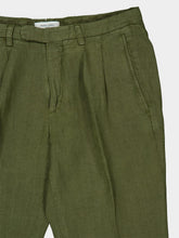 Boglioli Khaki Green Linen Straight Fit Trousers