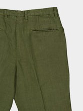 Boglioli Khaki Green Linen Straight Fit Trousers