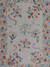 Ornate Beige and Red Suzani Kilim Embroidered Rug