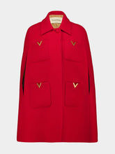 Valentino Garavani Red Drill Double Cape with V Gold