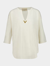 Valentino Garavani Ivory Long-Sleeve Wool Top with V Detail