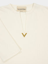 Valentino Garavani Ivory Long-Sleeve Wool Top with V Detail