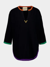 Valentino Garavani Black Long-Sleeve Wool Top with V Detail