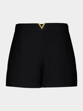 Valentino Garavani Black Crepe Couture Virgin Wool Shorts with V Detail