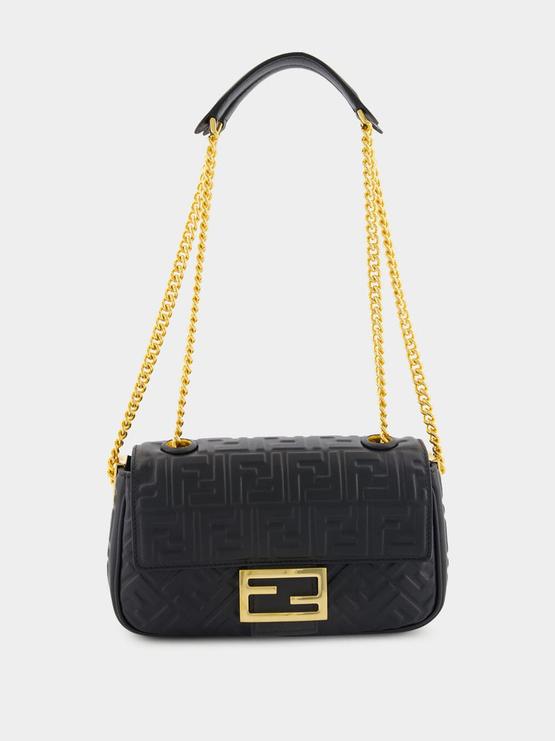 Fendi Flat Baguette Crossbody Bag Mini Black in Leather with Gold-tone - US