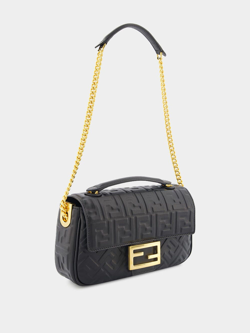 Fendi Baguette Chain midi Nappa Leather Bag, Black
