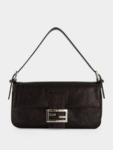 Fendi Black Baguette Crackled Leather Shoulder Bag