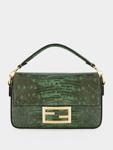 Fendi Green Lizard Leather Mini Baguette Bag