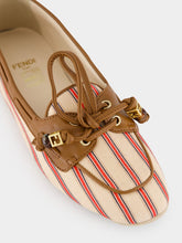 Fendi Red and Beige Striped FF Canvas Driving Loafers