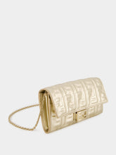 Fendi Metallic Gold Baguette Continental Clutch with Chain